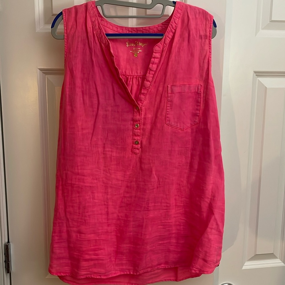 Lilly Pulitzer Pink Linen 3 button down shirt. Size XL